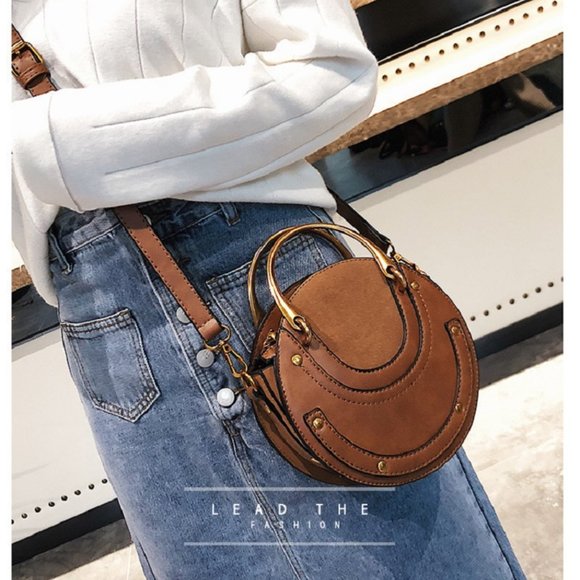 CrossBody Round Bag - Small Leather Handbag - Brown Round Bag - Picture 2 of 9